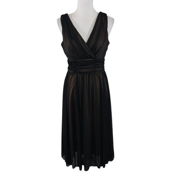 CONNECTED APPAREL! SHEER, FINEST BLACK NET OVER NUDE BEIGE, DREAMY DRESS! SZ 10 - Picture 2 of 10